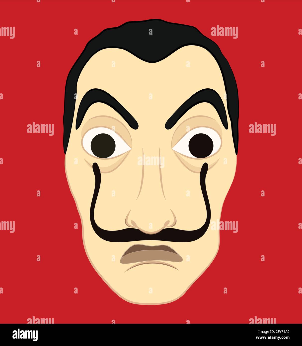 Man with Mustache Face Vector illustration isolated on red background. Mask vector graphic. Stock Vector