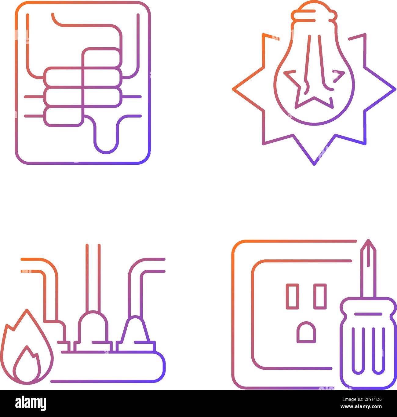Electrician service gradient linear vector icons set Stock Vector