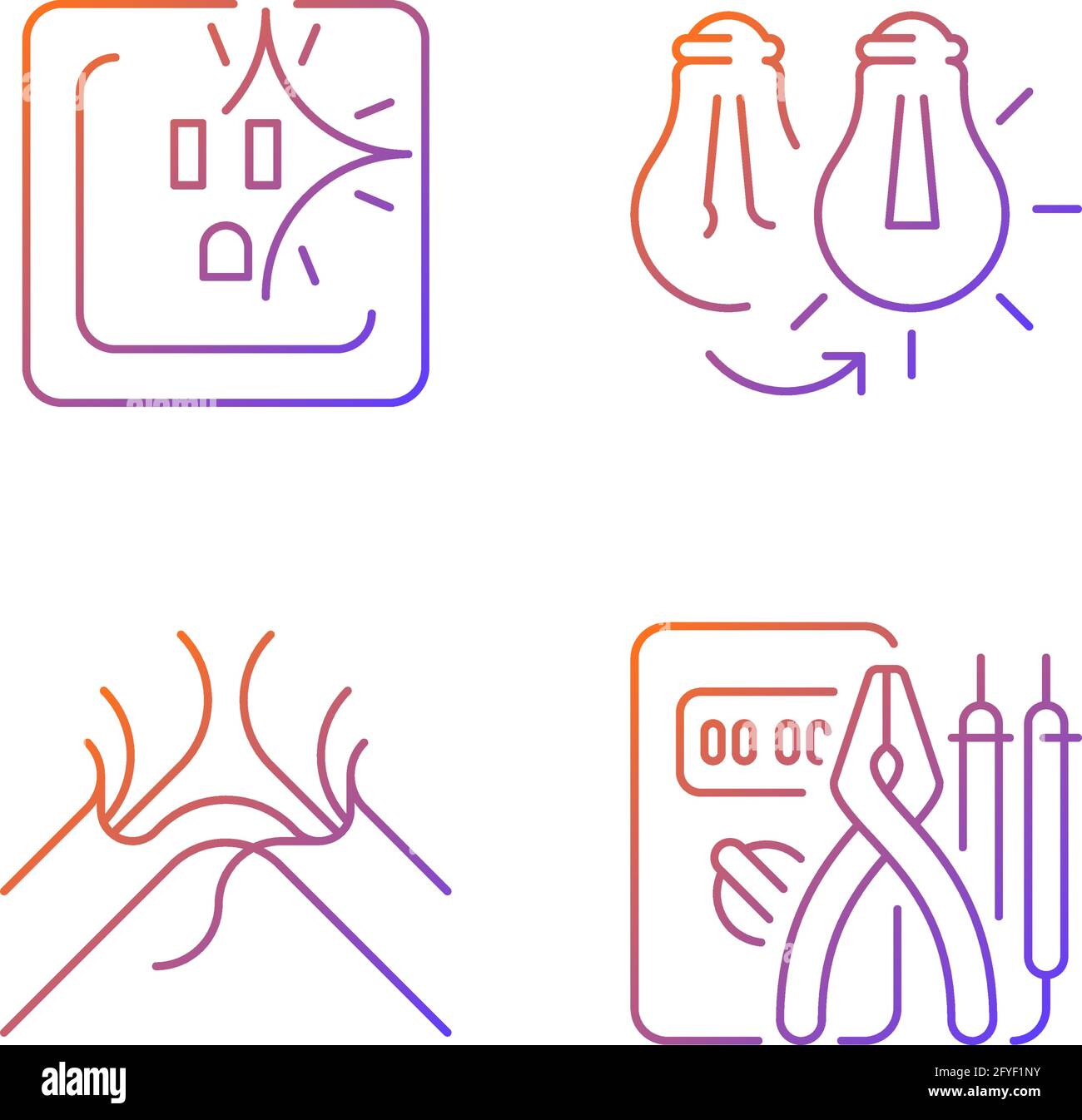 Electrician service gradient linear vector icons set Stock Vector