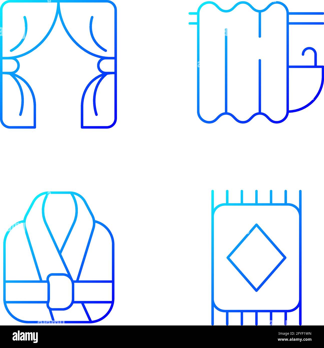 Home textile items gradient linear vector icons set Stock Vector