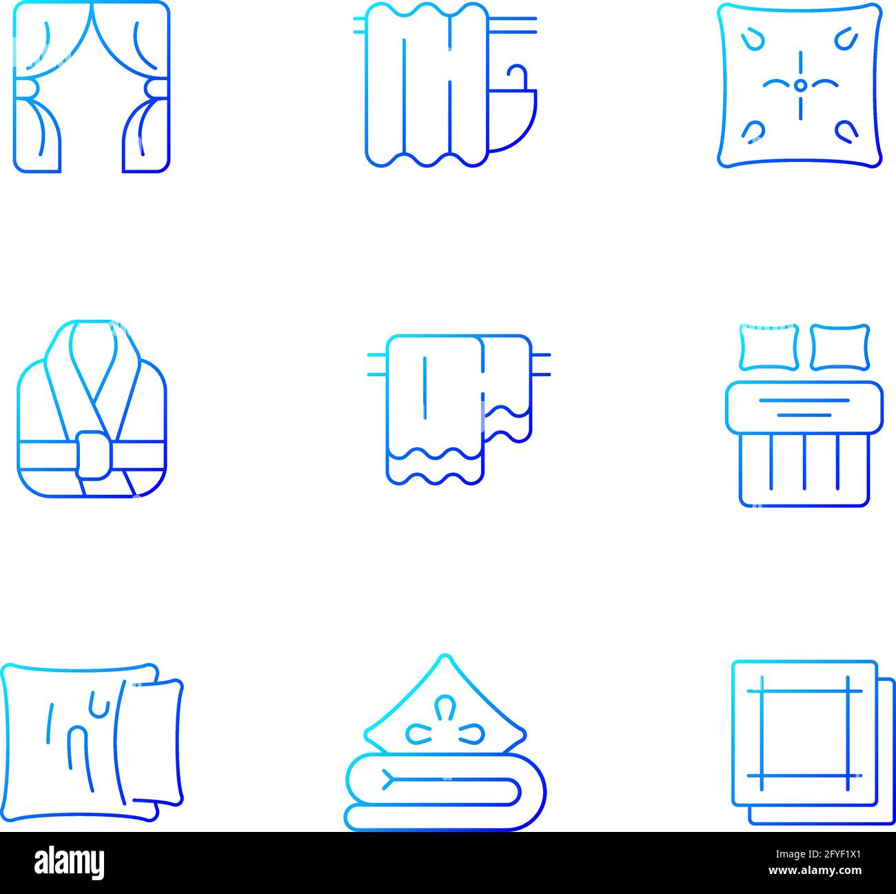 Home textile products gradient linear vector icons set Stock Vector