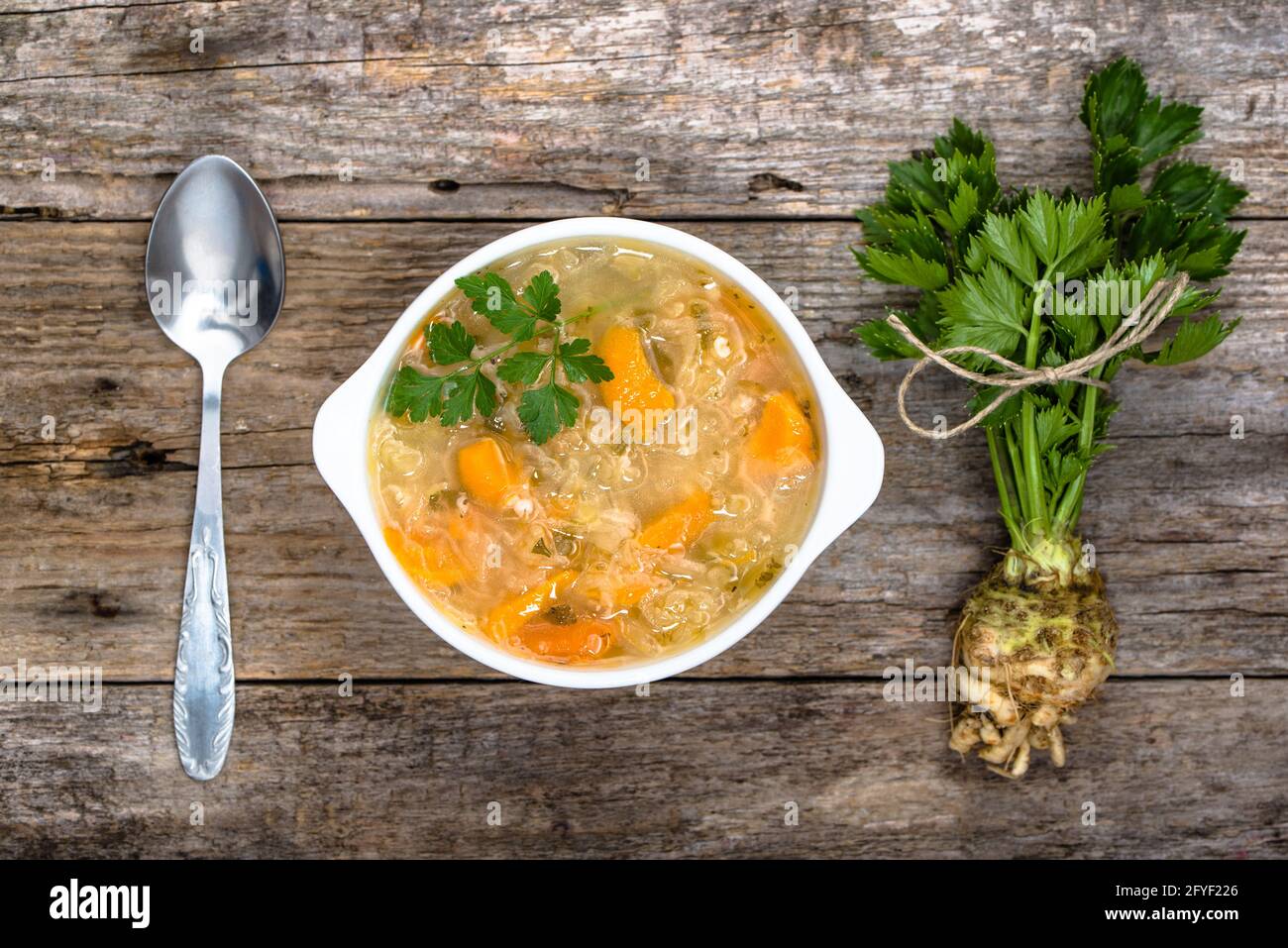 Vegetable soup, overhead in a bowl, dinner starter Stock Photo - Alamy