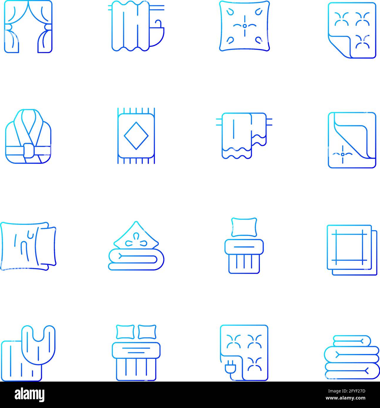 Textile products gradient linear vector icons set Stock Vector