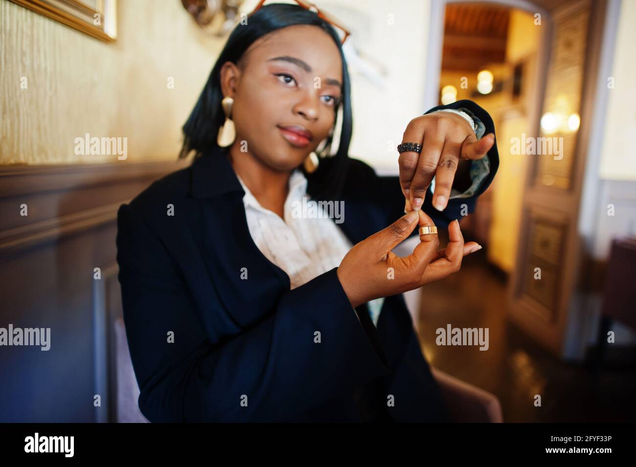 Young deaf mute african american woman using sign language Stock Photo