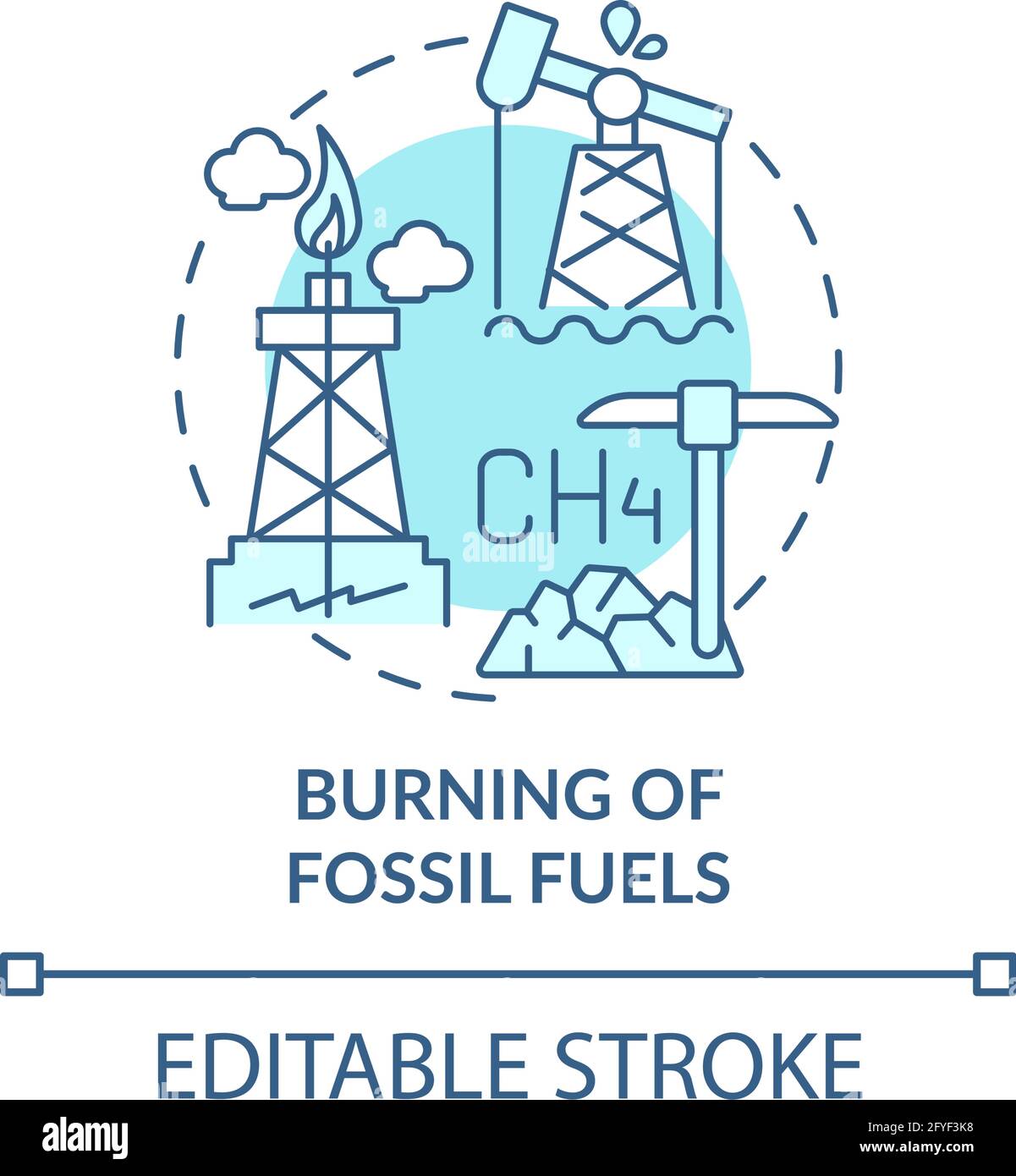 Fossil fuels burning concept icon Stock Vector