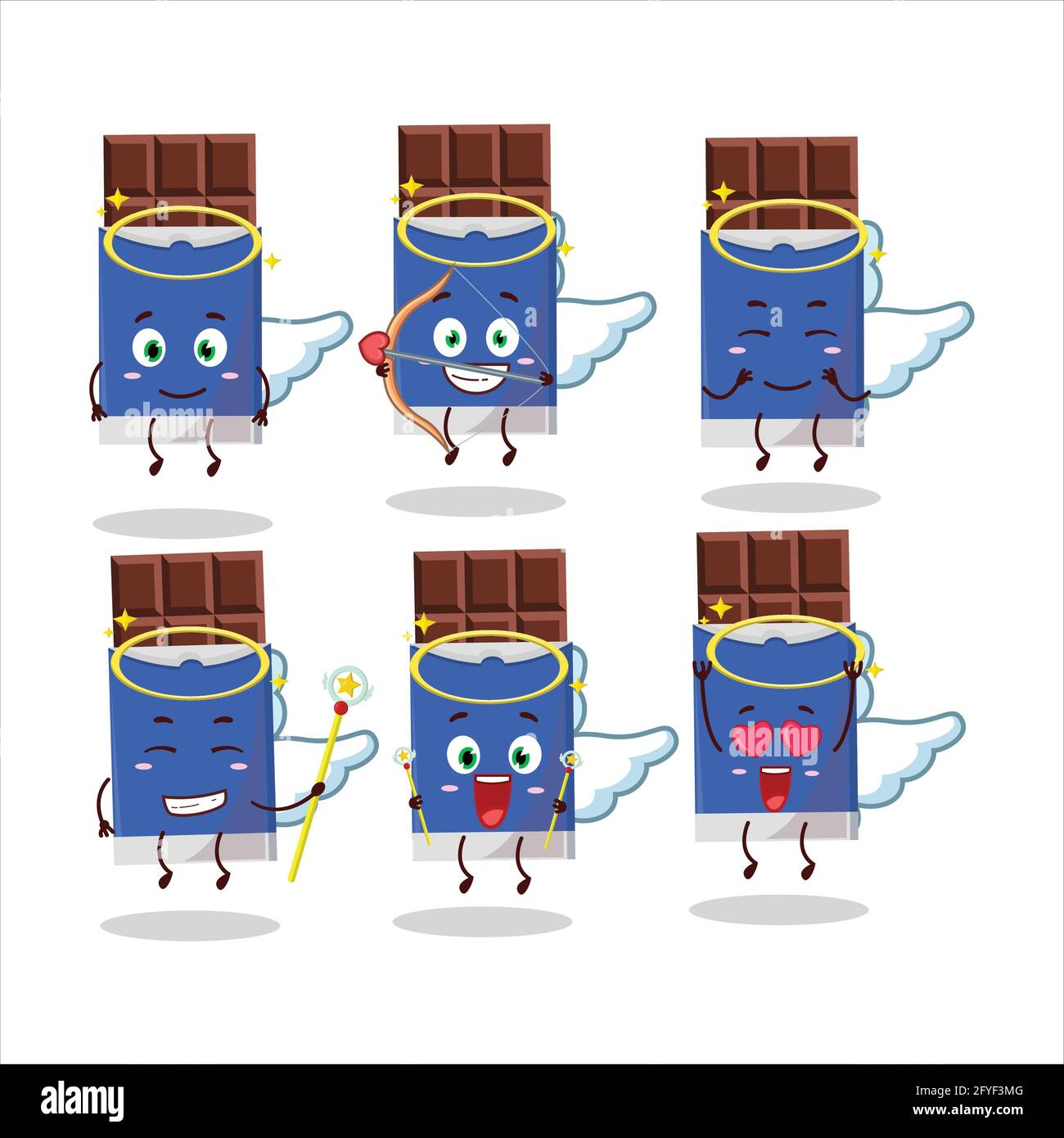 Chocolate bar cartoon designs as a cute angel character. Vector