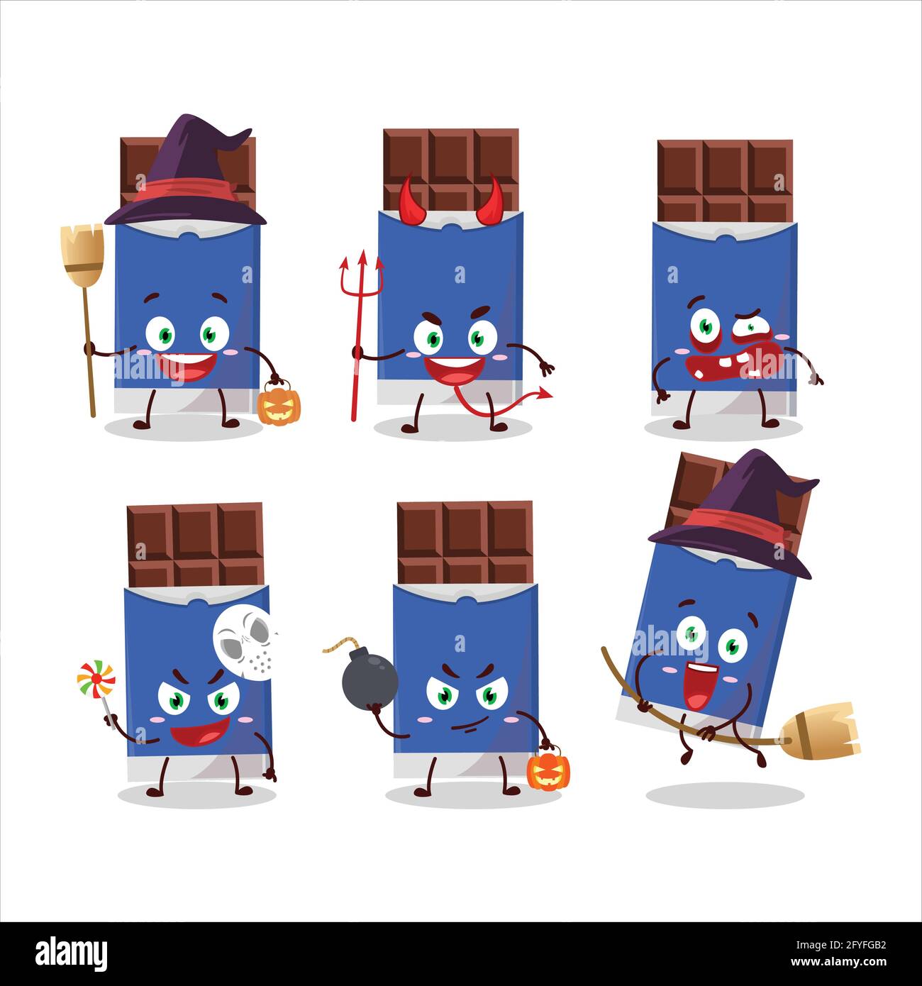 Halloween expression emoticons with cartoon character of chocolate bar. Vector illustration Stock Vector