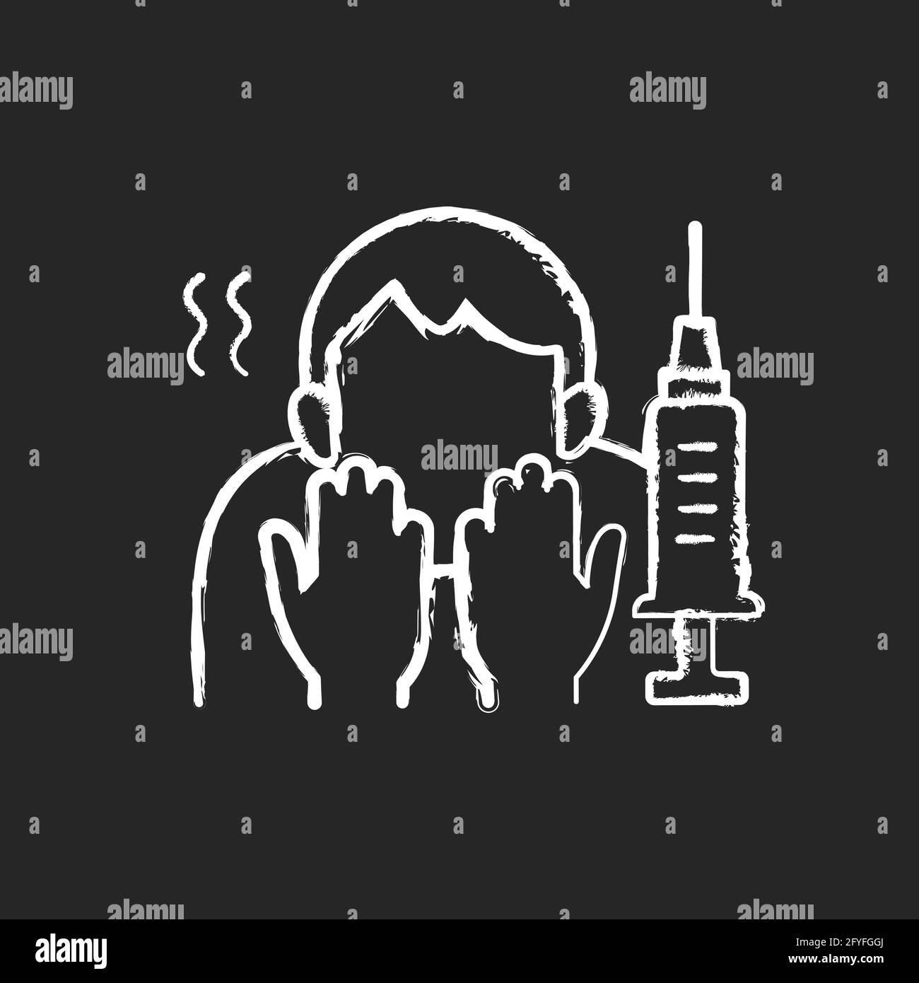 Fear of vaccination chalk white icon on black background Stock Vector