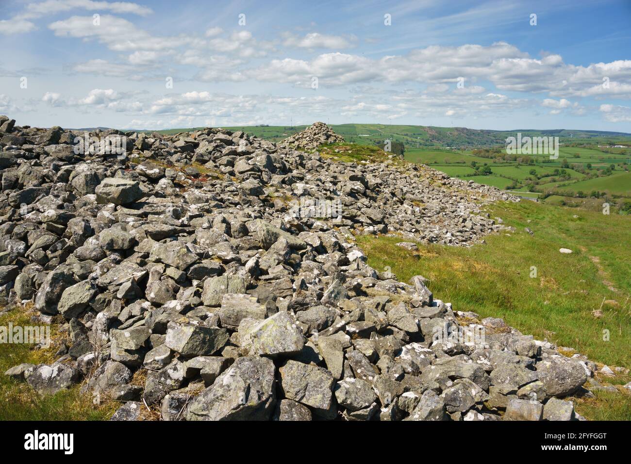 Caer Drewyn an iron age hill fort with dry stone ramparts to the north of Corwen North Wales dated to 500 BC Stock Photo
