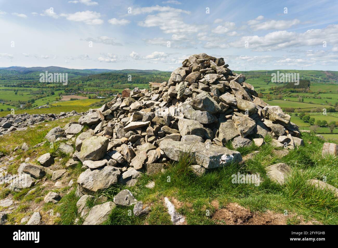 Caer Drewyn an iron age hill fort with dry stone ramparts to the north of Corwen North Wales dated to 500 BC Stock Photo