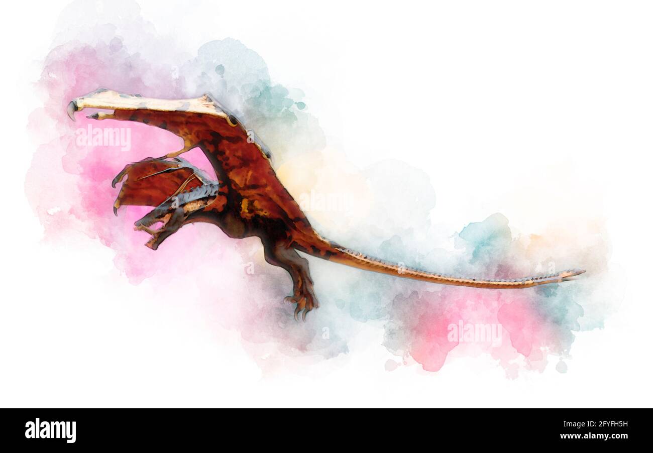 Watercolor Dinosaur Pterodactyl Style 1 Fabric Panel -  Hong Kong