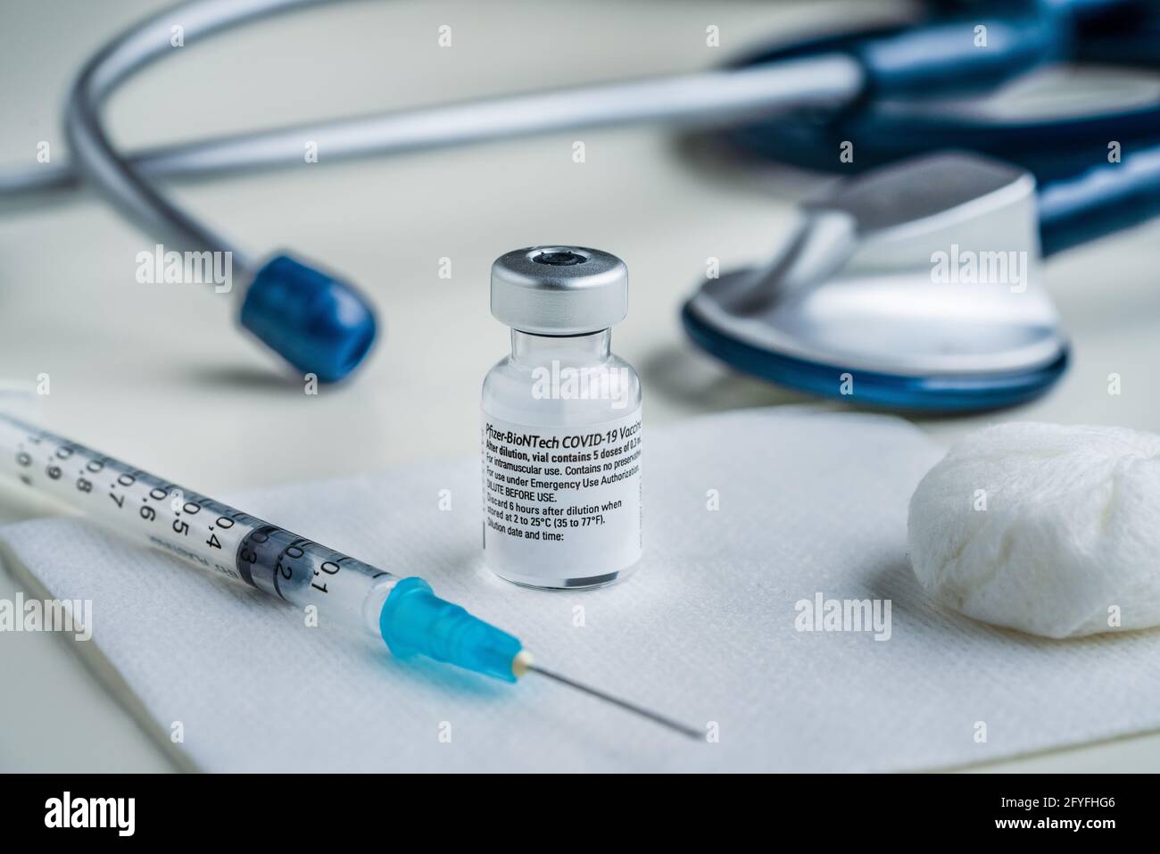 Pfizer-BioNTech BNT162b2 Covid-19 vaccine. Stock Photo