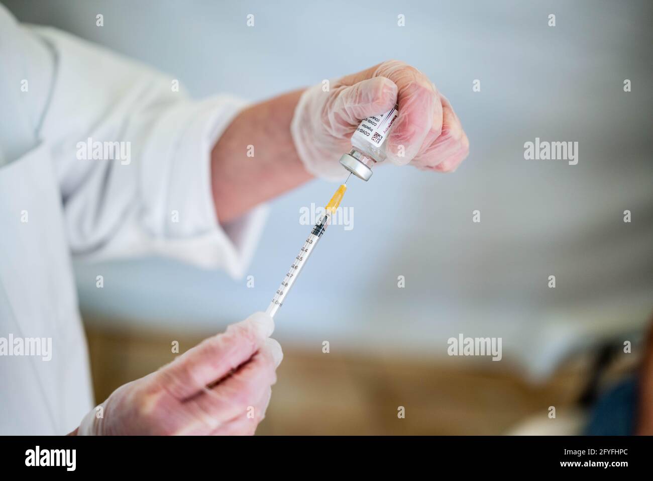 AstraZeneca ® vaccination against Covid-19, March 2021, France. Stock Photo