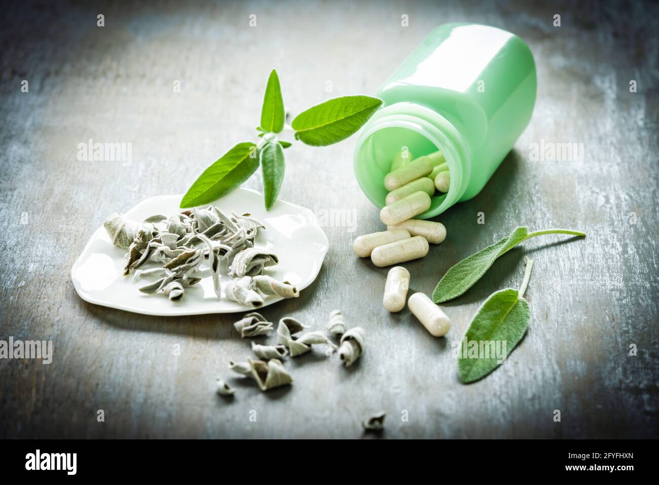 Sage pills Stock Photo