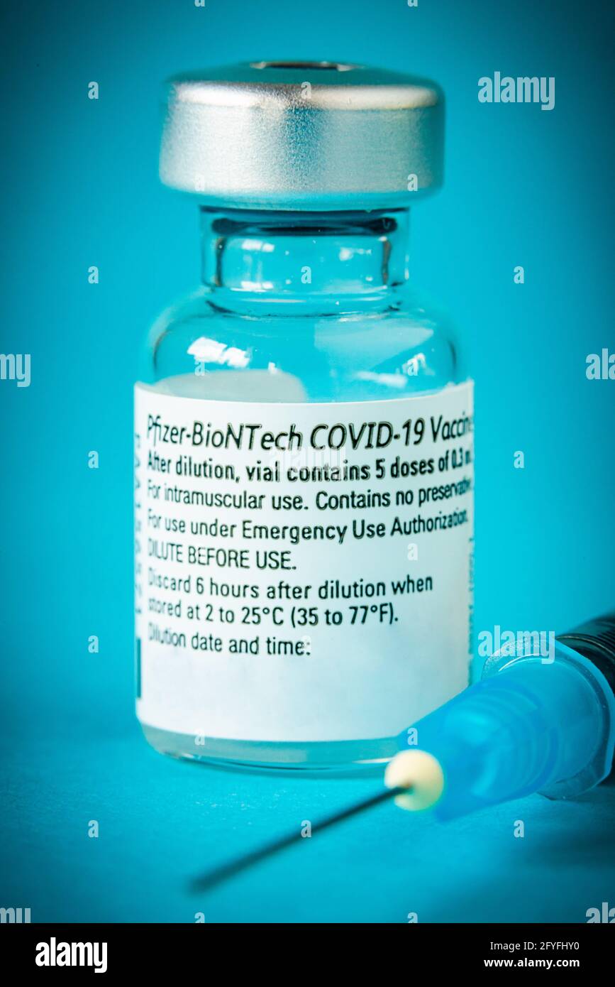 Pfizer-BioNTech BNT162b2 Covid-19 vaccine. Stock Photo