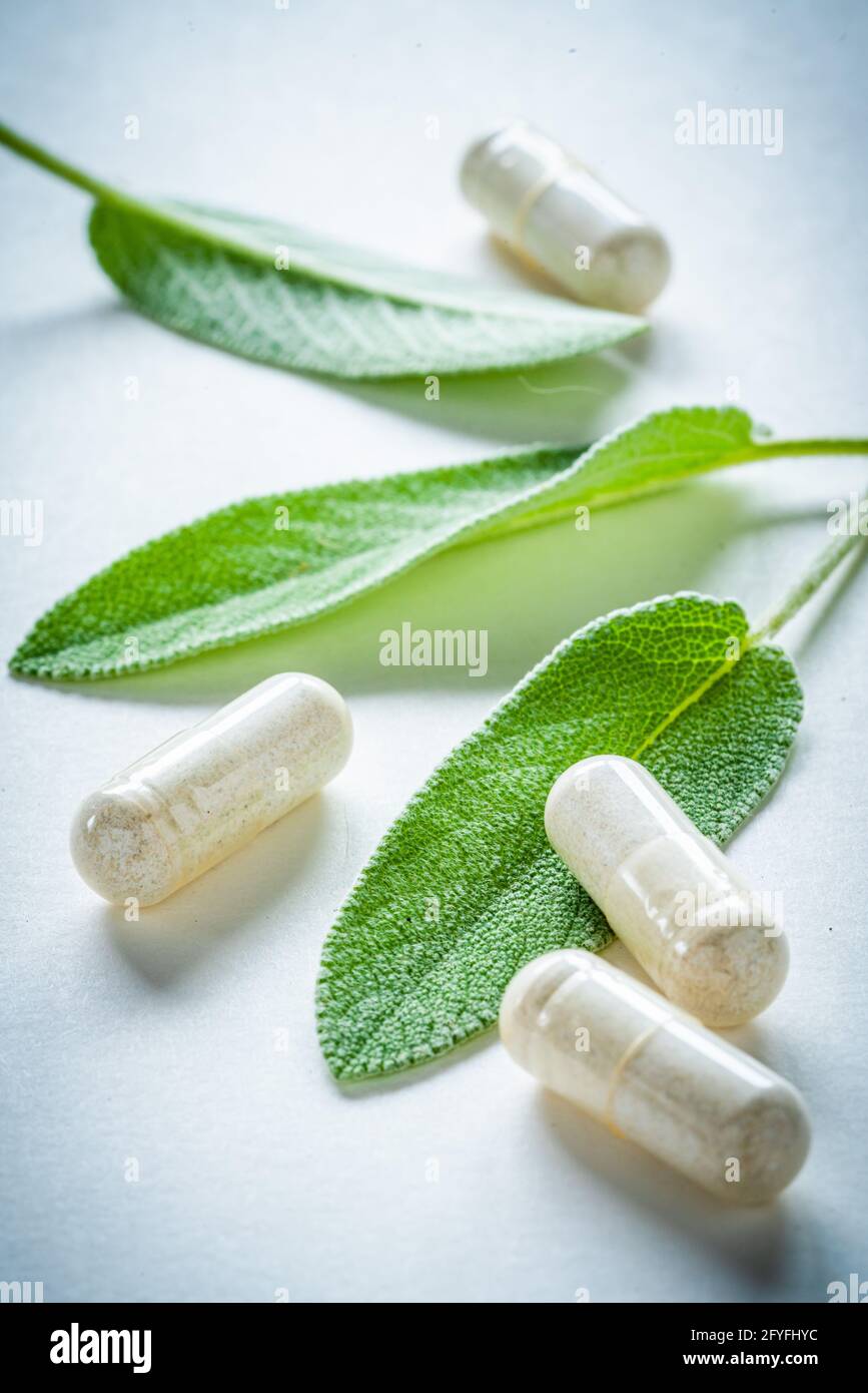 Sage pills Stock Photo