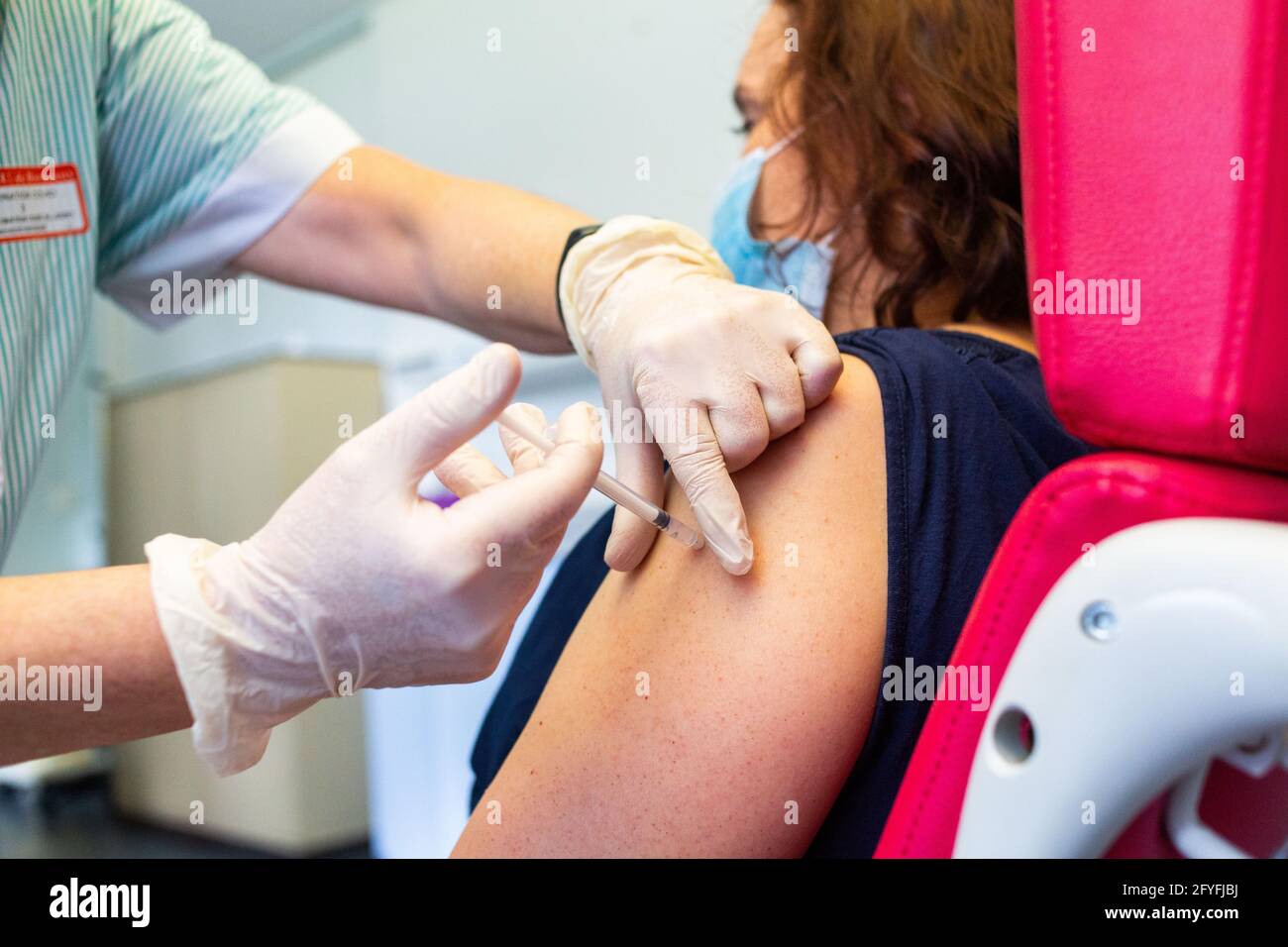 Pfizer-BioNTech BNT162b2 Covid-19 vaccine, Bordeaux, France, may 19, 2021. Stock Photo