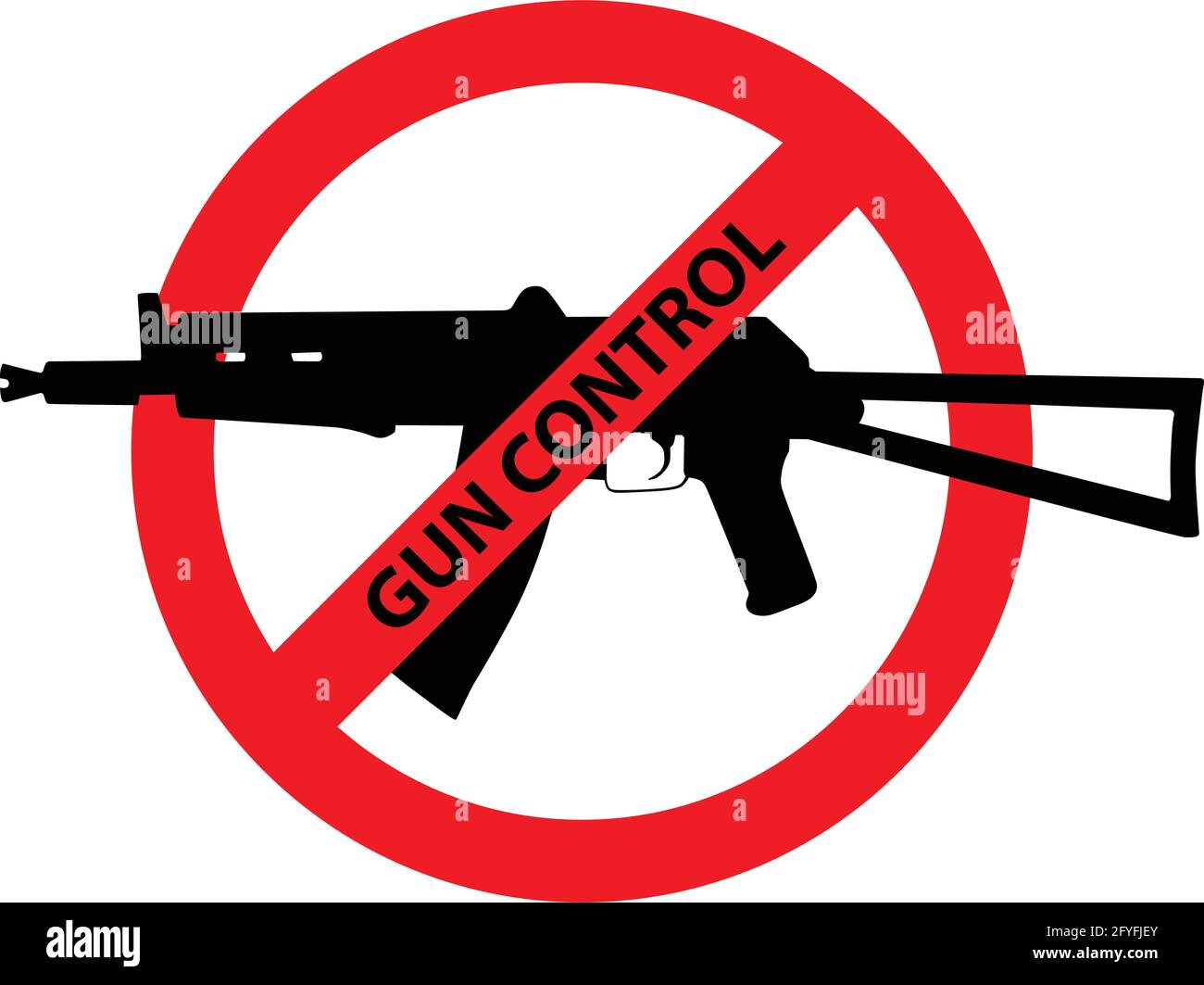 Caution sign about gun control. Restricted area, guns banned. Vector image silhouette, illustration isolated on white background. Stock Vector