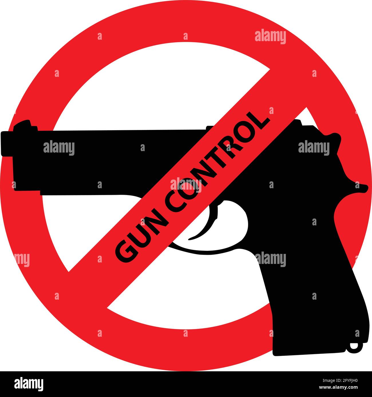 Caution sign about gun control. Restricted area, guns banned. Vector