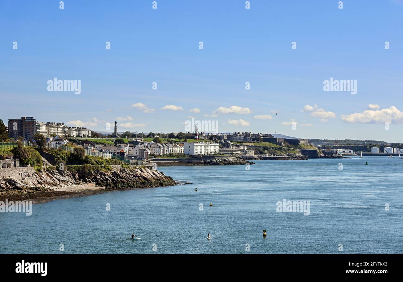 Plymouth Waterfront, from Devils Point to the Royal Citadel including Plymouth Hoe, from Western Kings Stock Photo
