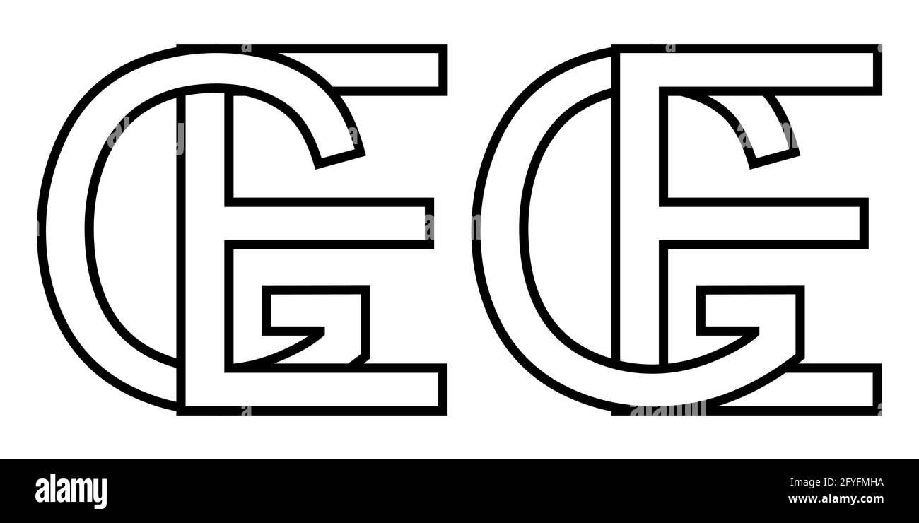 Logo sign ge eg icon sign interlaced letters e g vector logo ge, eg first capital letters pattern alphabet g, e Stock Vector