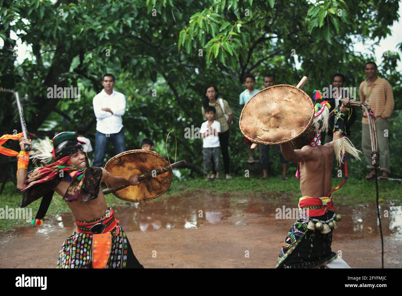 Caci whip-fight show in Liang Ndara village, Mbeliling, West Manggarai, Flores, East Nusa Tenggara, Indonesia. Stock Photo