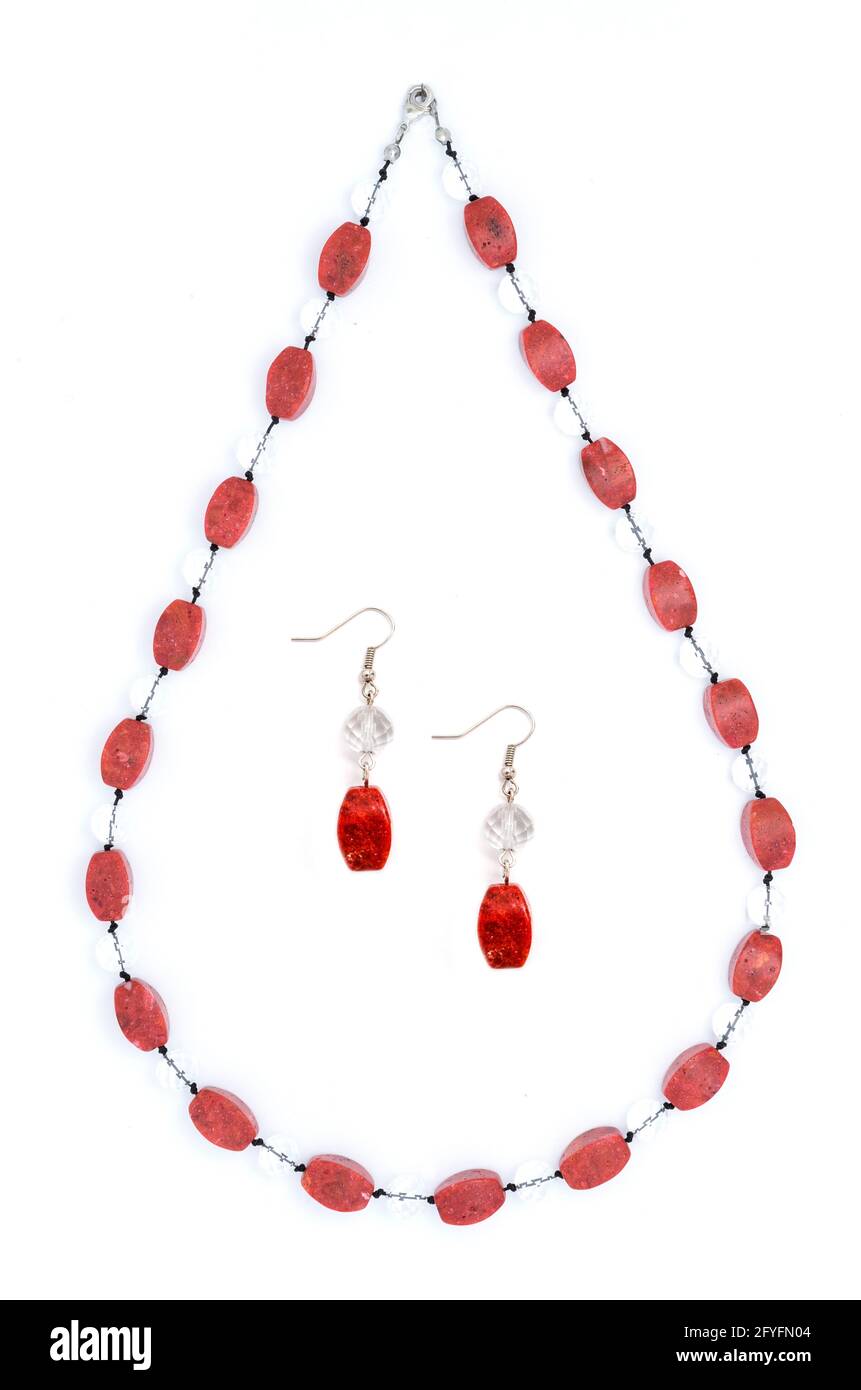 red necklace and earrings isolated Stock Photo Alamy