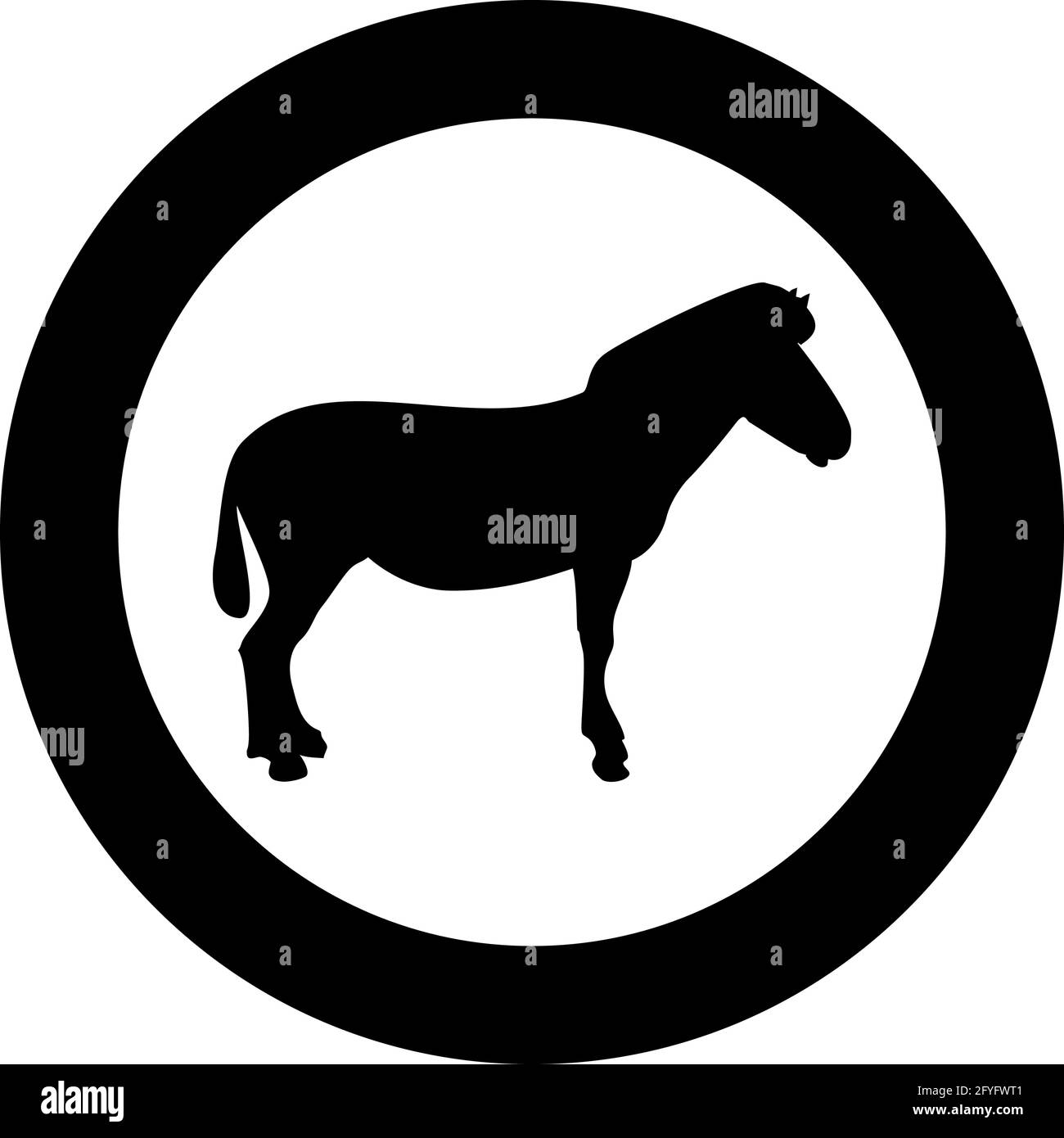 Zebra stand Animal standing silhouette in circle round black color vector illustration solid outline style simple image Stock Vector