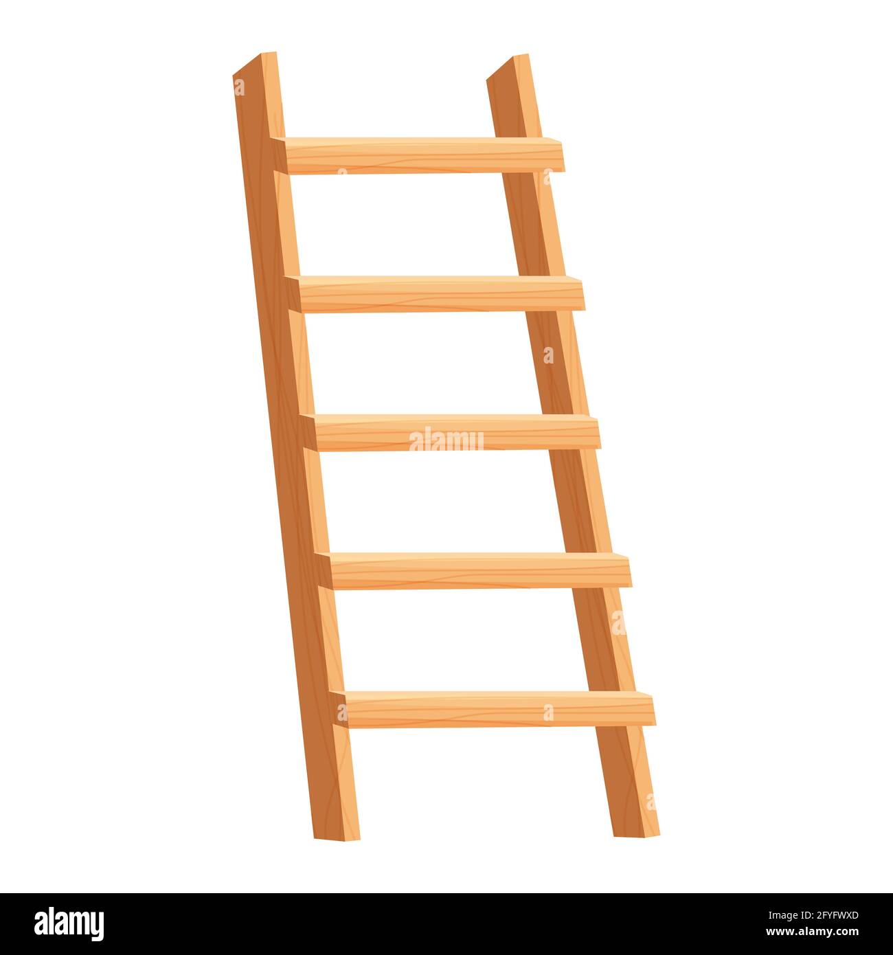Wooden ladder in cartoon style isolated on white background. Portable stairs concept, household element, object. Vintage stairway. Vector illustration Stock Vector