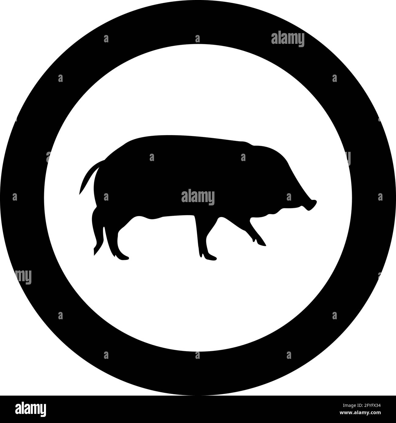 Wild boar Hog wart Swine Suidae Sus Tusker Scrofa silhouette in circle round black color vector illustration solid outline style simple image Stock Vector