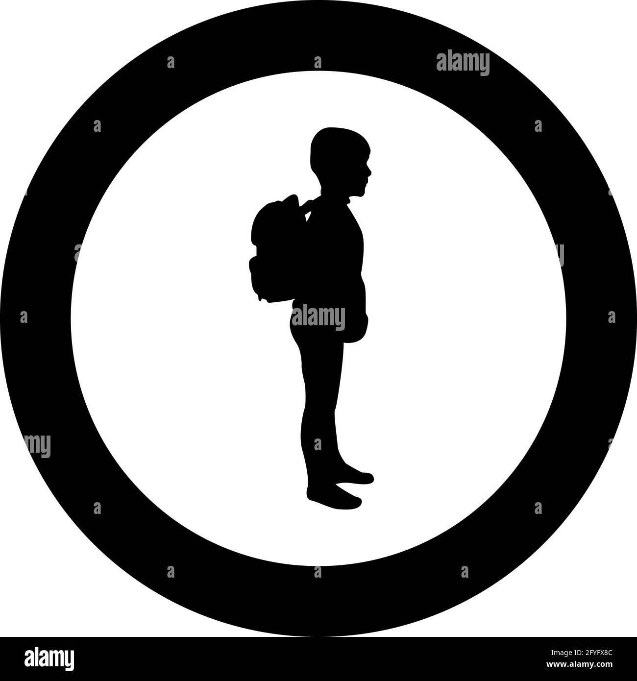 Schoolboy with backpack Pupil stand carrying on back Going to school concept Come back to school idea education Preschooler rucksack first September Stock Vector