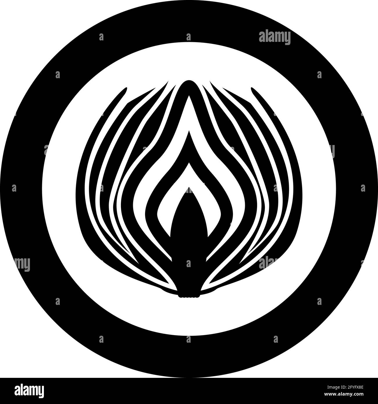 Onion cut in half part Bulbs chopped sliced vegetable silhouette in circle round black color vector illustration solid outline style simple image Stock Vector