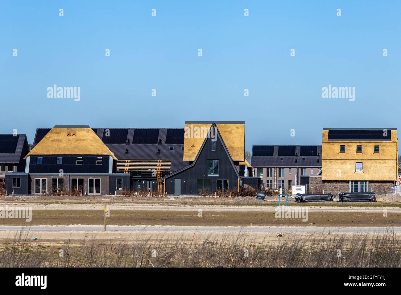 Newly build modern and sustainable Dutch houses Stock Photo