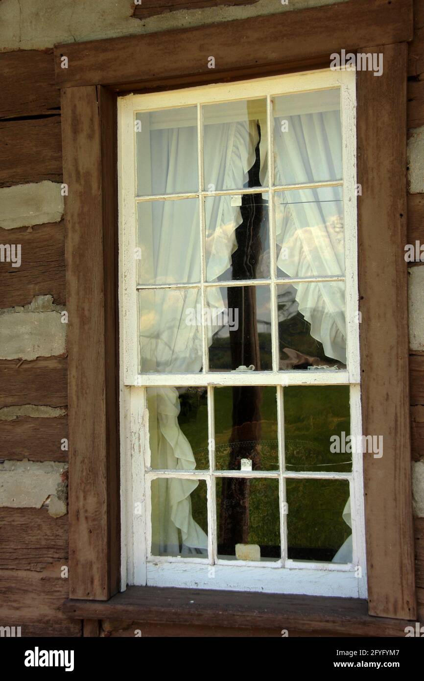 Tu-Endie-Wei State Park, Point Pleasant, WV, USA. Window from the 1796 cabin. Stock Photo