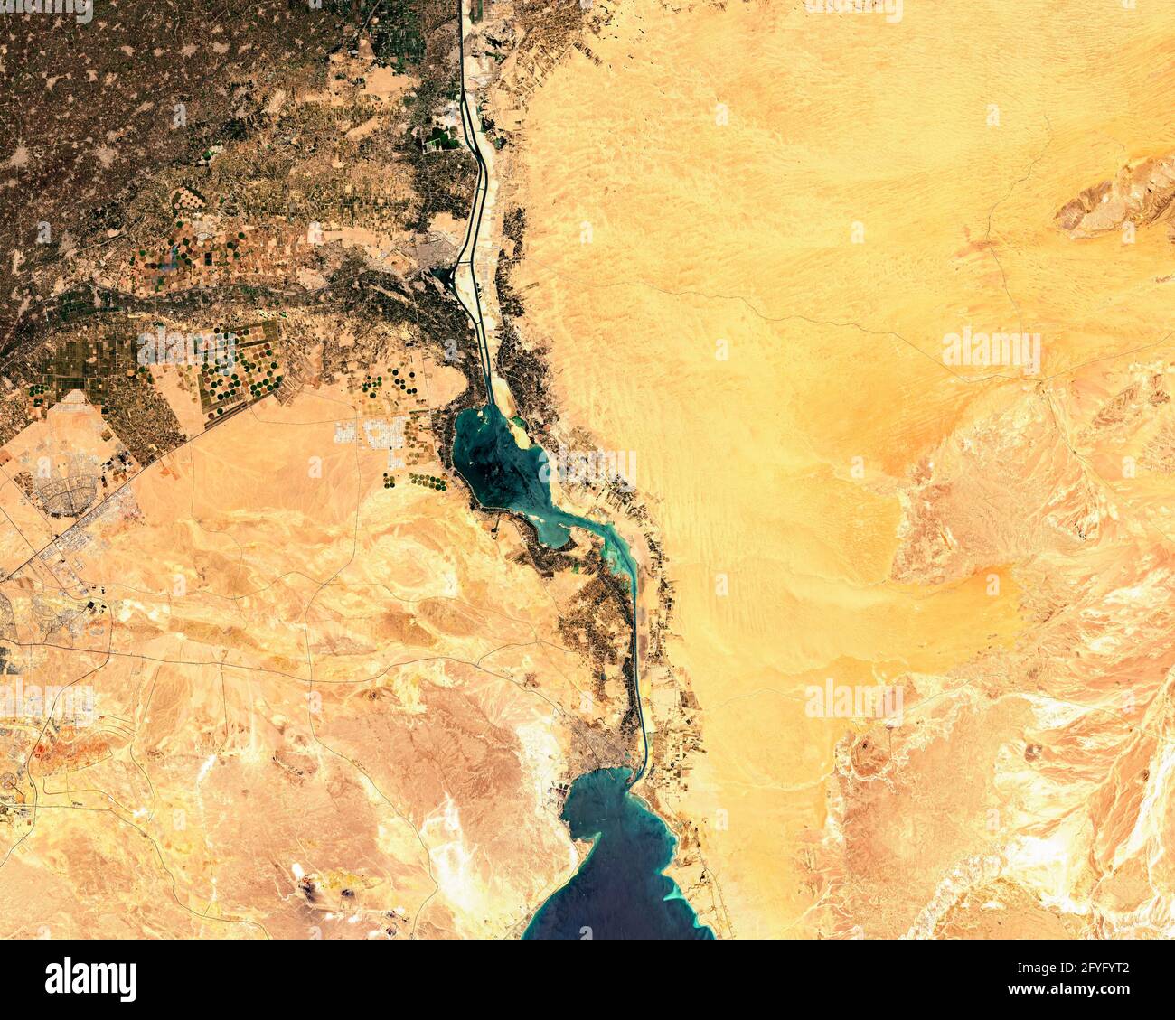 Satellite image of Suez Canal in Egypt Stock Photo