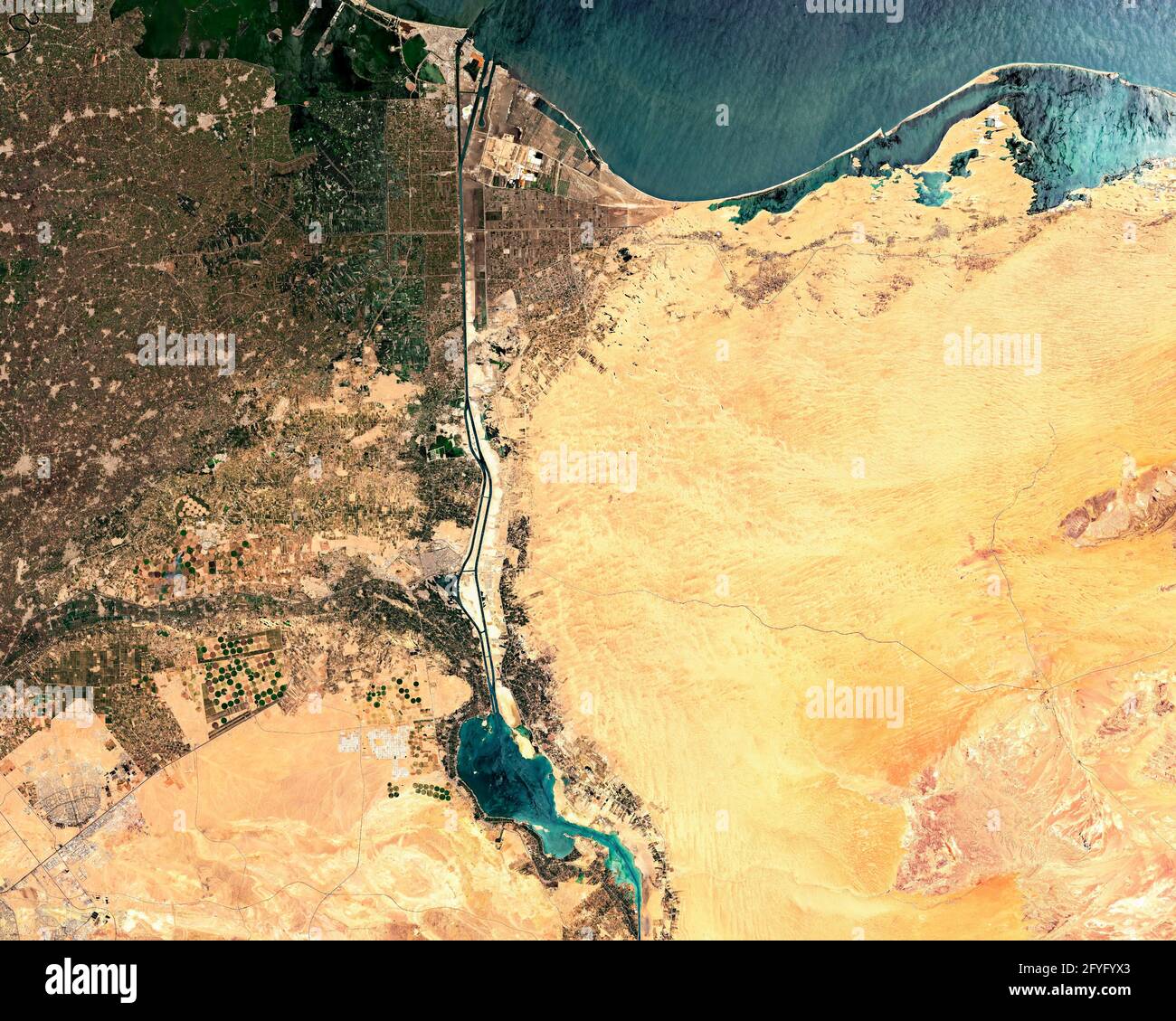 Satellite image of Suez Canal in Egypt Stock Photo