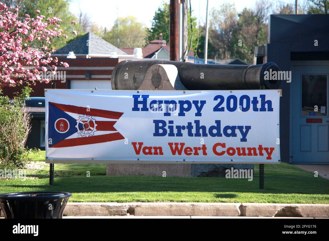 Van Wert, OH, USA. Banner celebrating the 200th anniversary of Van Wert County, created in 1820. Stock Photo