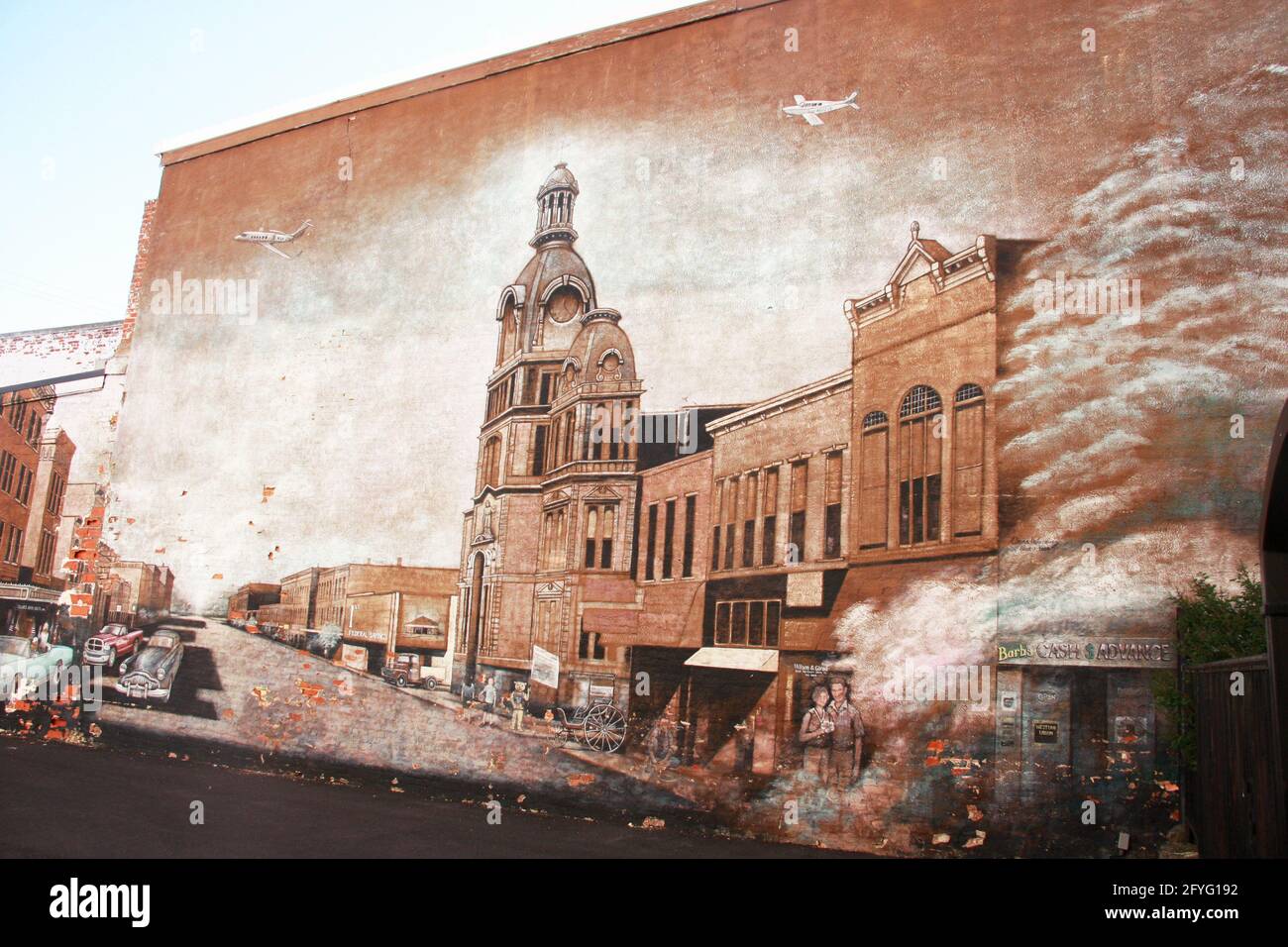 Van Wert, OH, USA. Large mural depicting the Main Street in the past. Stock Photo