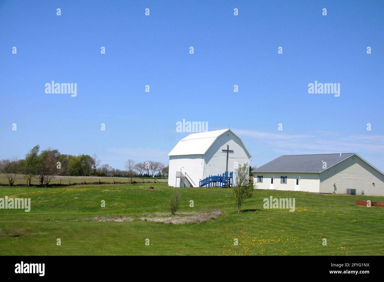 Small country Christian church. Church of the Stone, Wolcottville, IN, USA Stock Photo