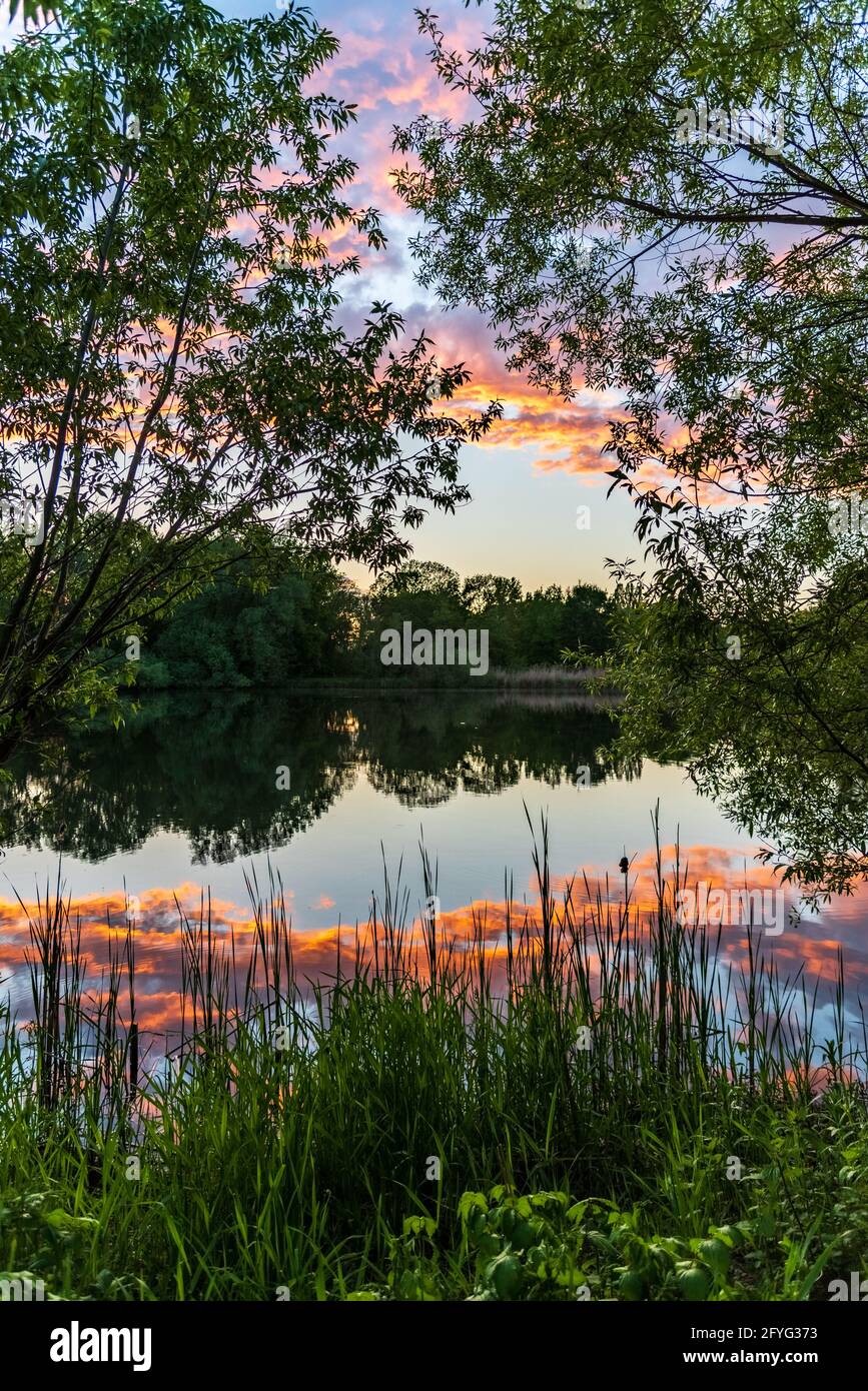 wonderful sunset over the lake Stock Photo