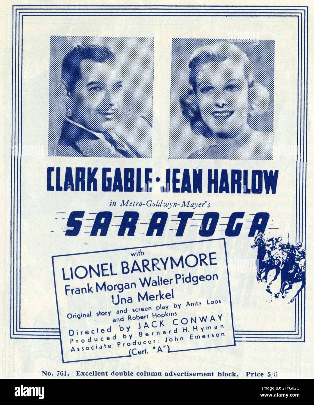 CLARK GABLE and JEAN HARLOW in SARATOGA 1937 director JACK CONWAY ...