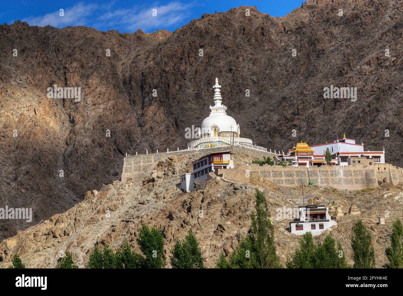 Shanti Stupa with view of Himalayan mountain in the background ,Leh, Ladakh,Jammu and Kashmir, India Stock Photo