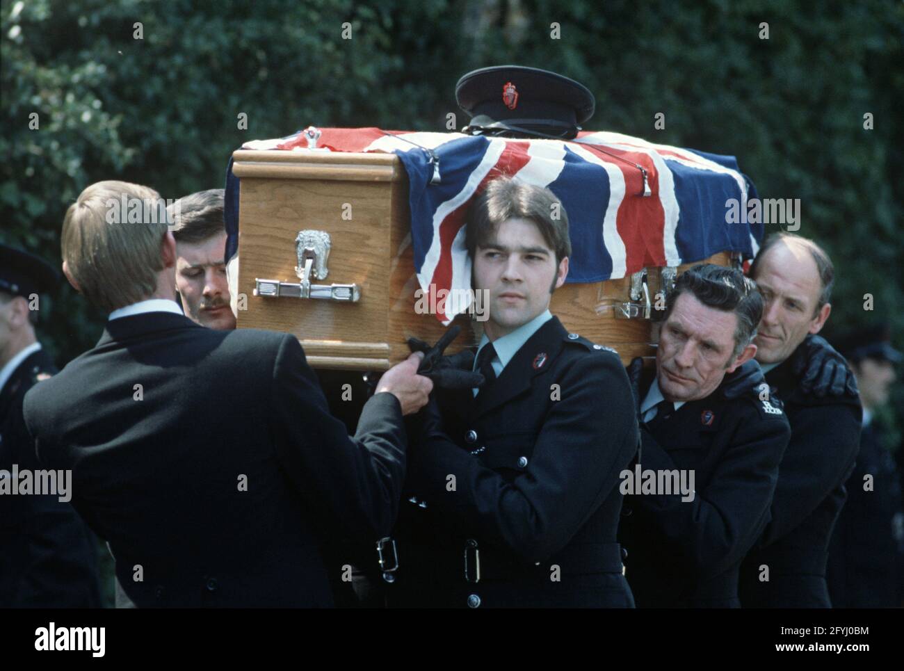 County Fermanagh, United Kingdom - September 1978. Murdered RUC, Royal Ulster Constabulary, Policeman Funeral during The Troubles, Northern Ireland, 1970s Stock Photo