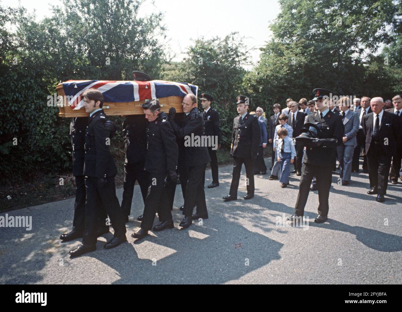 County Fermanagh, United Kingdom - September 1978. Murdered RUC, Royal Ulster Constabulary, Policeman Funeral during The Troubles, Northern Ireland, 1970s Stock Photo