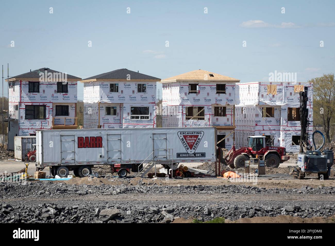 New houses under construction in Amherstview, Ontario on Friday May 14, 2021. Stock Photo