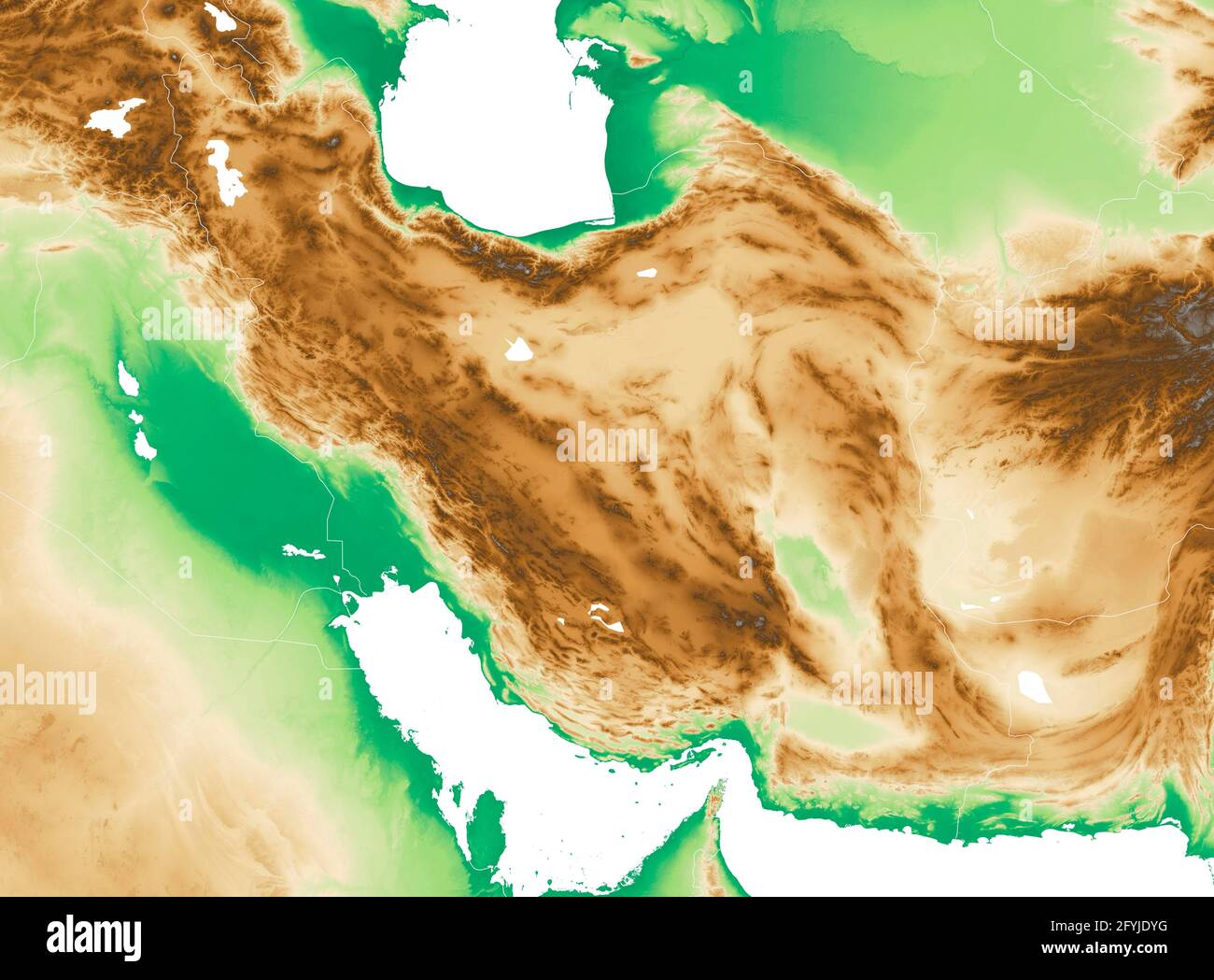 Satellite view of Iran map and borders, physical map Middle East, Arabian peninsula, map with reliefs and mountains. 3d render Stock Photo
