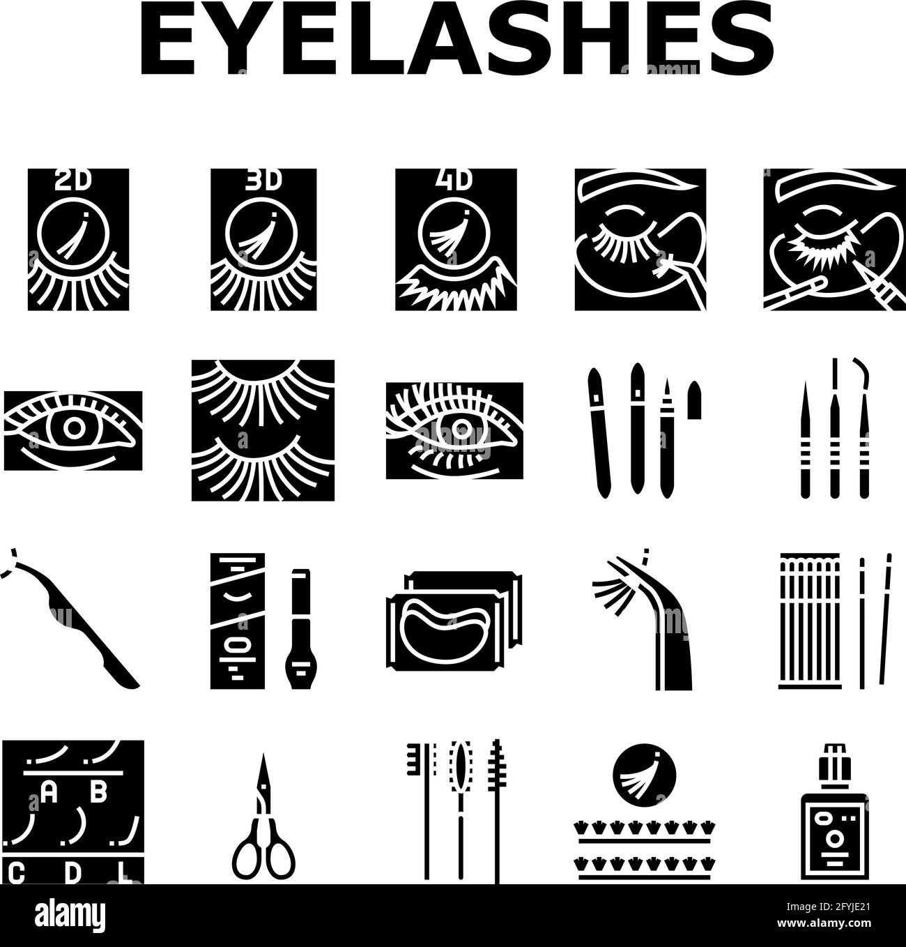 Eyelashes Extension Collection Icons Set Vector Stock Vector Image