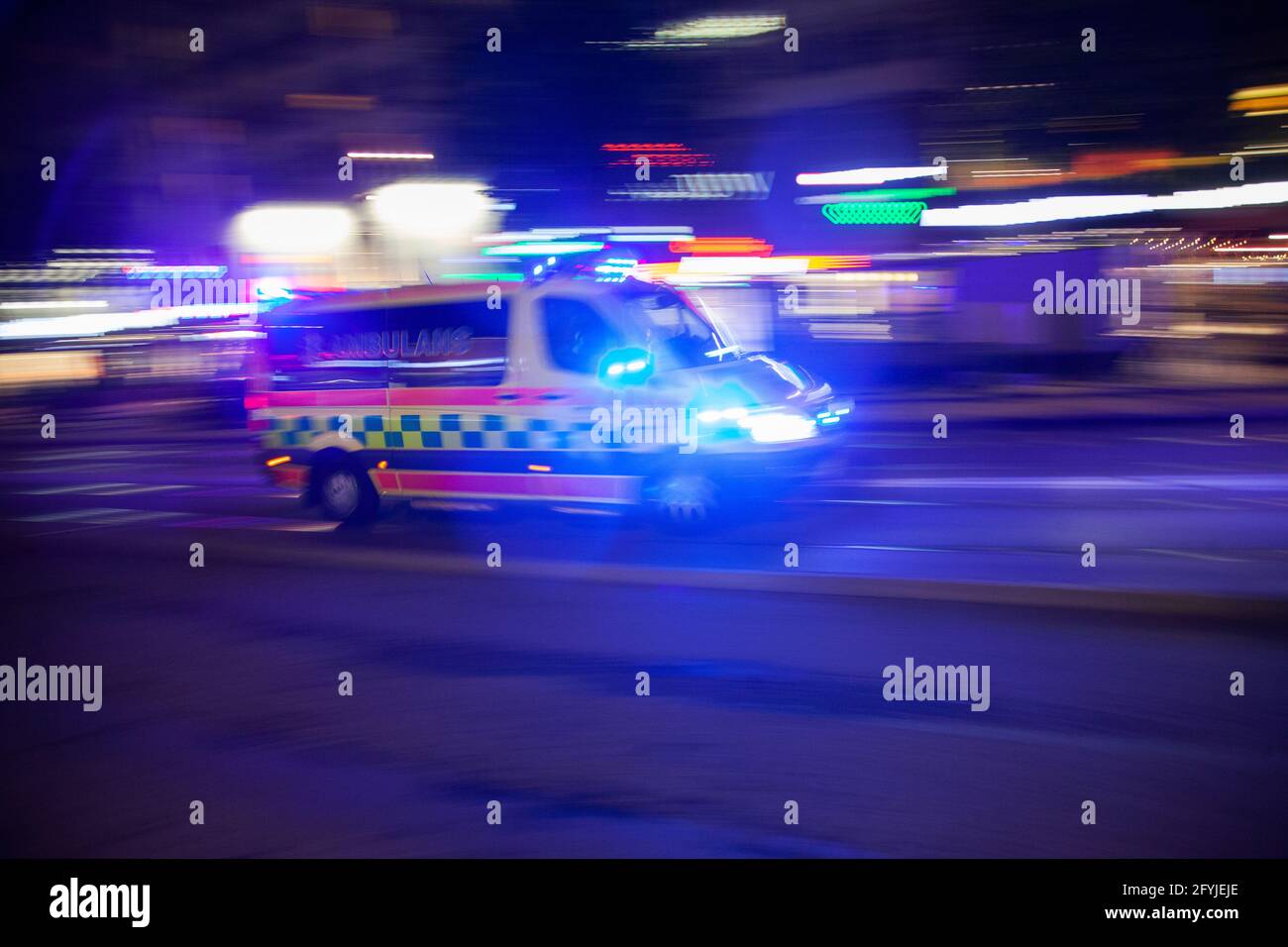 Ambulance during a emergency call, Gothenburg, Sweden. Stock Photo