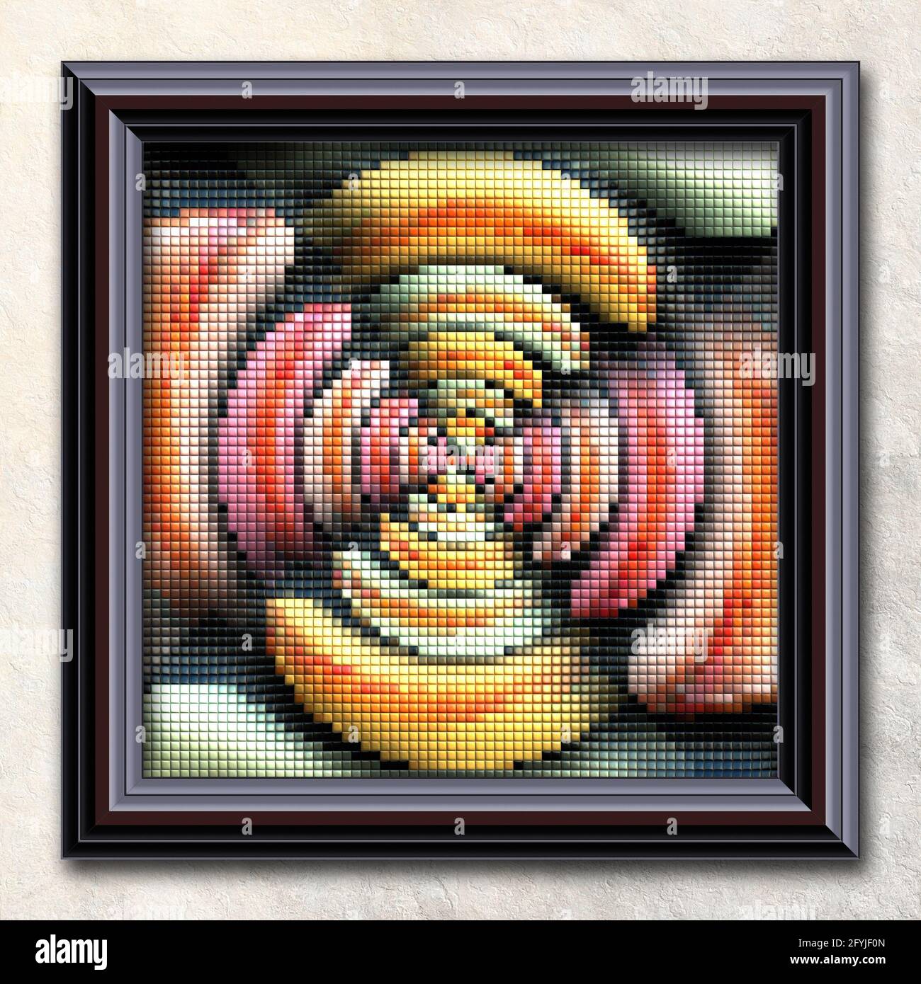 3D rendering combo artwork with puff pixels fractal in elegant frame ...