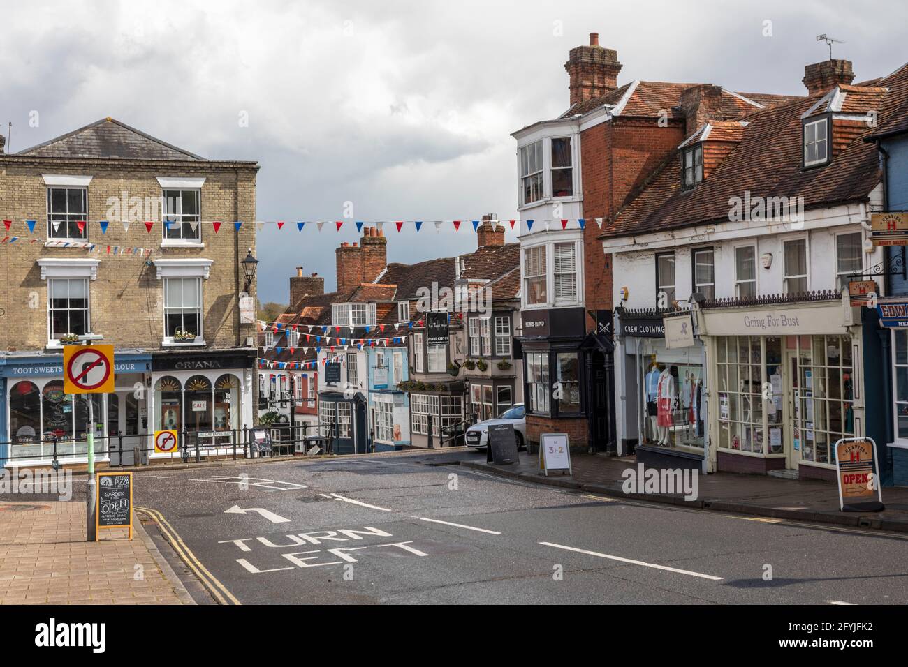 Lymington town centre where shops are now open but few tourist due to